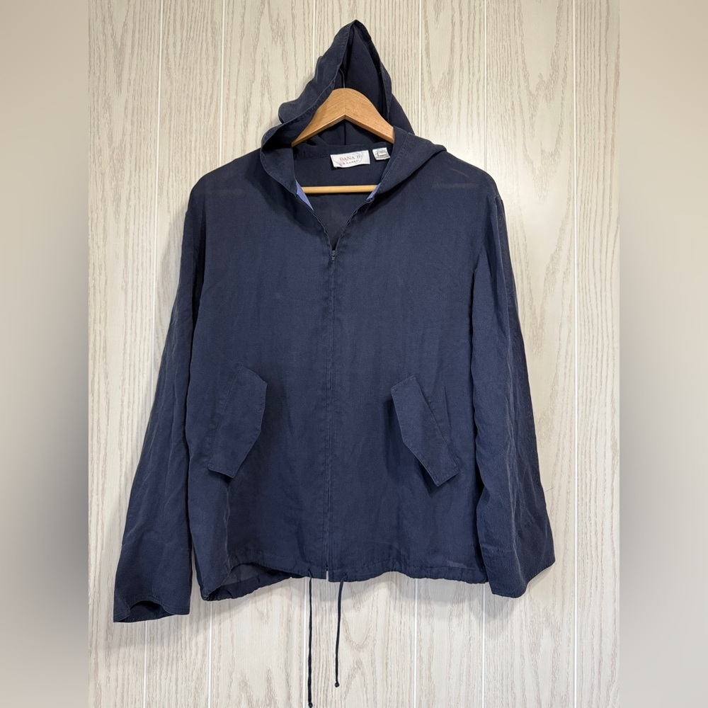 Dana B & Karen Navy Blue 100% Silk Jacket Size 8 Euc